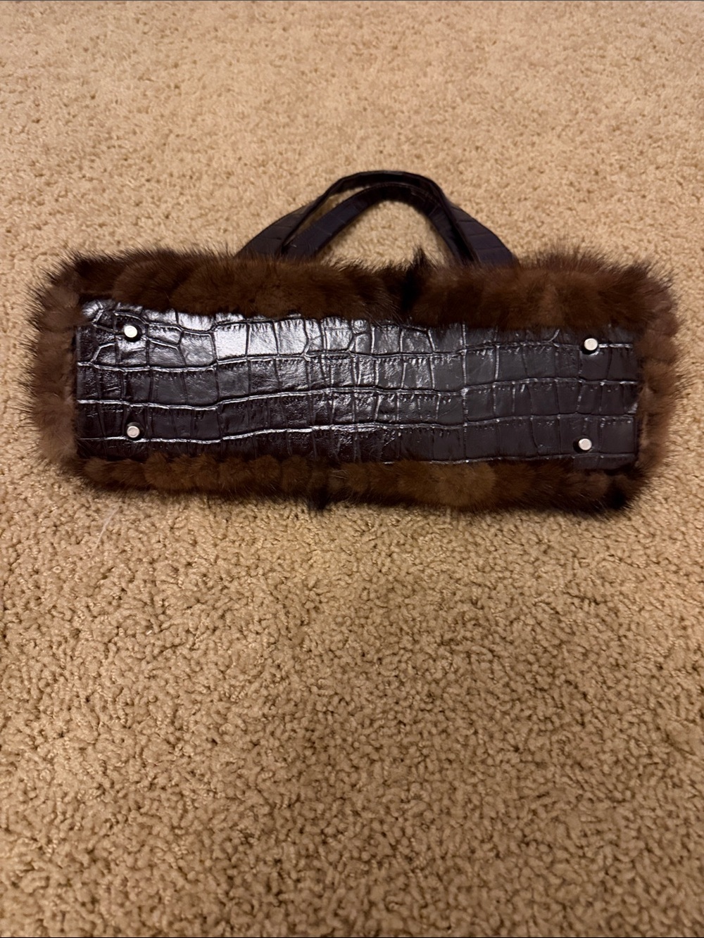 Paolo Masi Brown Fur /Leather Bag with Croc-Texture Straps. - Picture 4 of 4